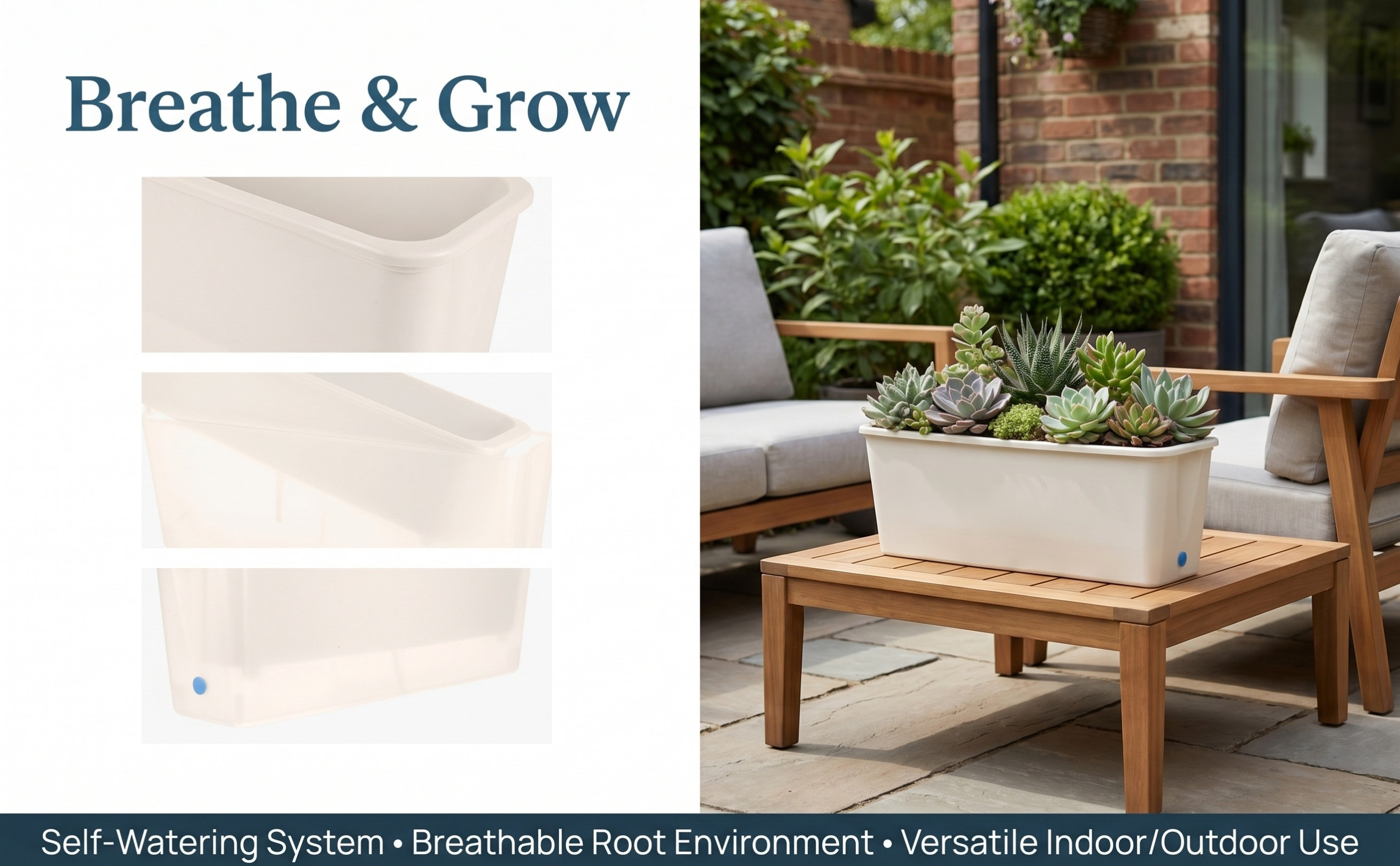 Self Watering Planter - Rectangle Self Watering Narrow Planter Box