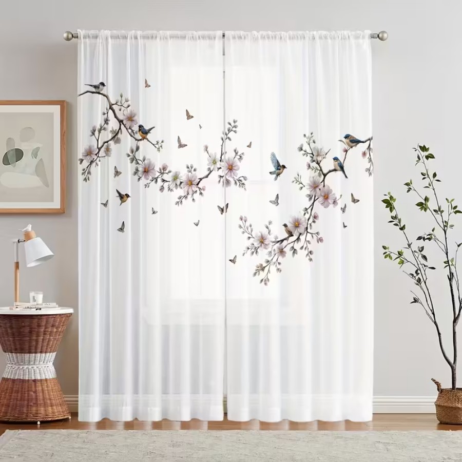 2PCS Digital Print Sheer Curta - đánh giá và giá Garden Camera